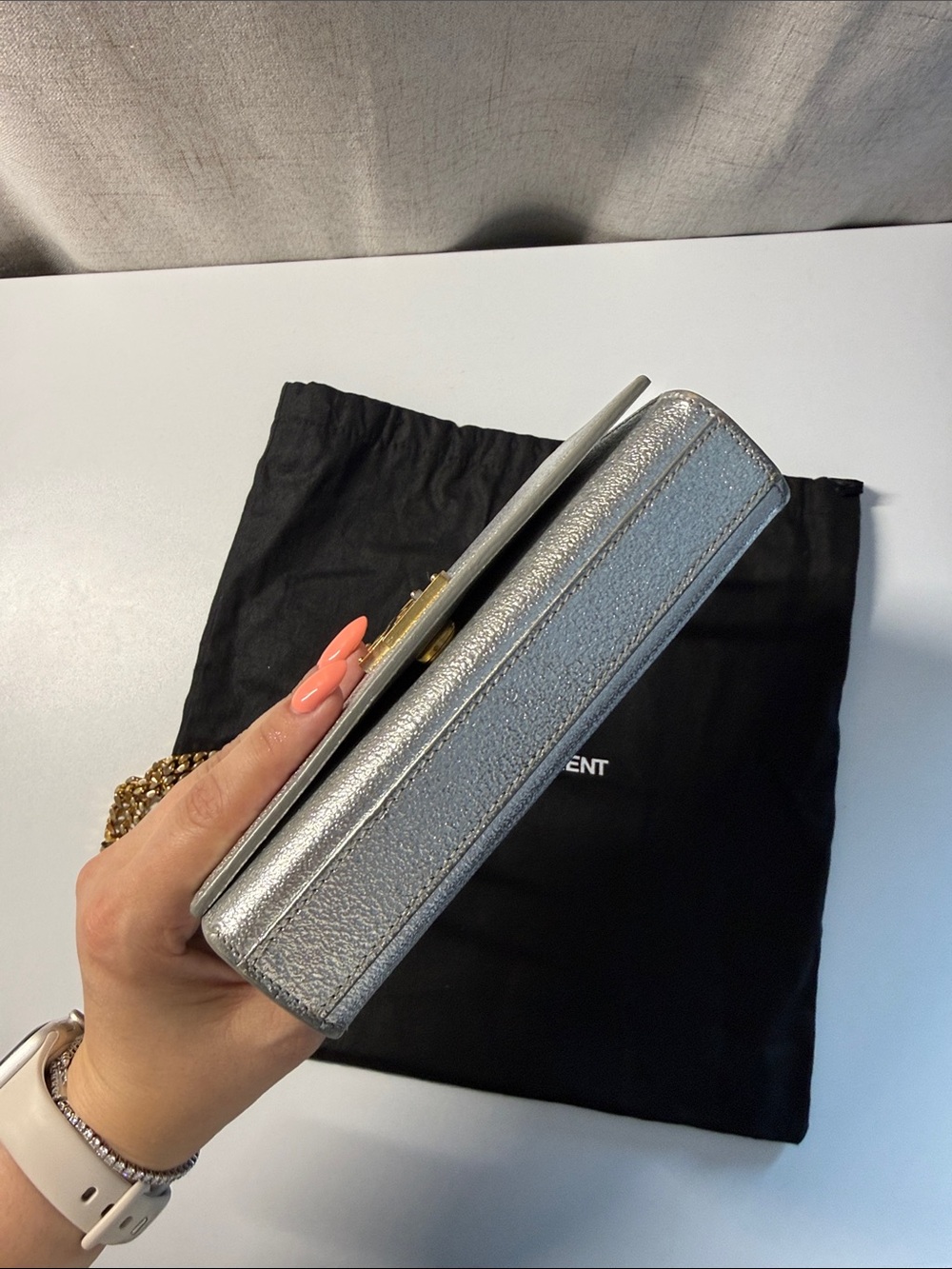 Saint Laurent Silver Metallic Minaudiere with Gold Hardware - Picture 10 of 11